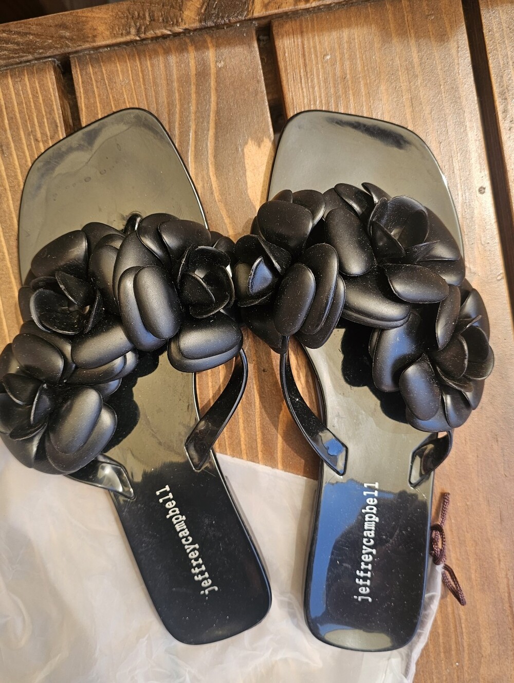 Jeffrey Campbell Black Floral Slide Sandals Women's Size 8